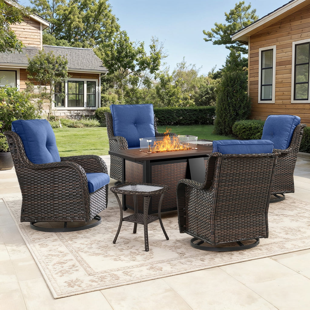 Bellefurn Outdoor Patio Furniture Sets with Swivel Rocker Chairs,3-Seat Sofa and Ottoman High-Back Rattan Patio Conversation Sets for Porch Deck Backyard Poolside