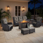 Bellefurn Outdoor Patio Furniture Sets with Swivel Rocker Chairs,3-Seat Sofa and Ottoman High-Back Rattan Patio Conversation Sets for Porch Deck Backyard Poolside