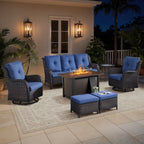 Bellefurn Outdoor Patio Furniture Sets with Swivel Rocker Chairs,3-Seat Sofa and Ottoman High-Back Rattan Patio Conversation Sets for Porch Deck Backyard Poolside
