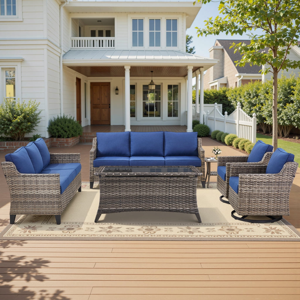 Patio Furniture Sets with Swivel Chairs,All-Weather Outdoor Patio Conversation Sets with High Back Outdoor Swivel Rocker Chairs,Couch,Coffee Tabel and Ottomans for Porch Deck Backyard