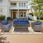 Patio Furniture Sets with Swivel Chairs,All-Weather Outdoor Patio Conversation Sets with High Back Outdoor Swivel Rocker Chairs,Couch,Coffee Tabel and Ottomans for Porch Deck Backyard