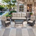 Bellefurn 5 Pieces Outdoor Patio Furniture Sets with Swivel Rocker Chairs Rattan Glider Loveseat and Coffee Table,Wicker Outdoor Conversation Sets for Porch Deck Backyard Poolside