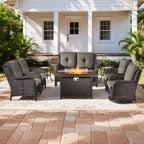Bellefurn Outdoor Patio Furniture Sets with Swivel Rocker Chairs,3-Seat Sofa and Ottoman High-Back Rattan Patio Conversation Sets for Porch Deck Backyard Poolside