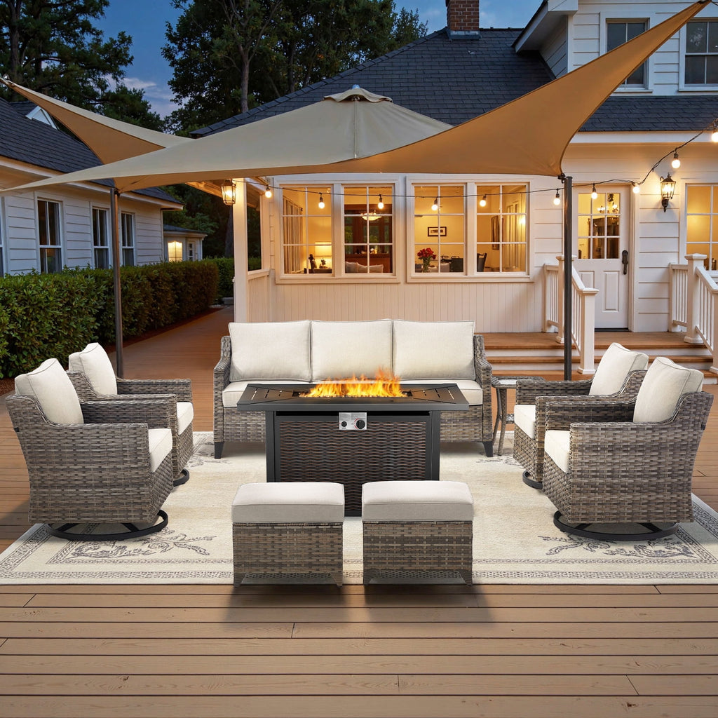 Patio Furniture Sets with Swivel Chairs,All-Weather Outdoor Patio Conversation Sets with High Back Outdoor Swivel Rocker Chairs,Couch,Coffee Tabel and Ottomans for Porch Deck Backyard