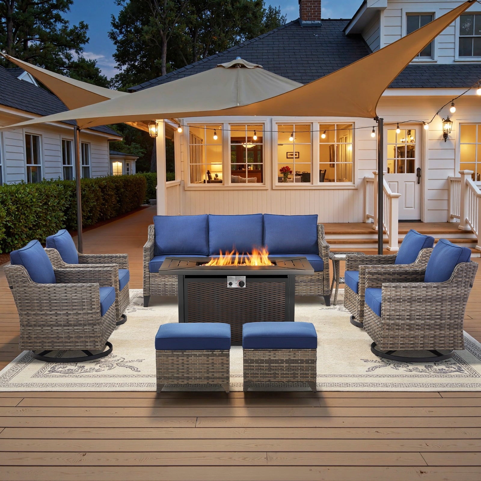 Patio Furniture Sets with Swivel Chairs,All-Weather Outdoor Patio Conversation Sets with High Back Outdoor Swivel Rocker Chairs,Couch,Coffee Tabel and Ottomans for Porch Deck Backyard