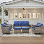 Patio Furniture Sets with Swivel Chairs,All-Weather Outdoor Patio Conversation Sets with High Back Outdoor Swivel Rocker Chairs,Couch,Coffee Tabel and Ottomans for Porch Deck Backyard