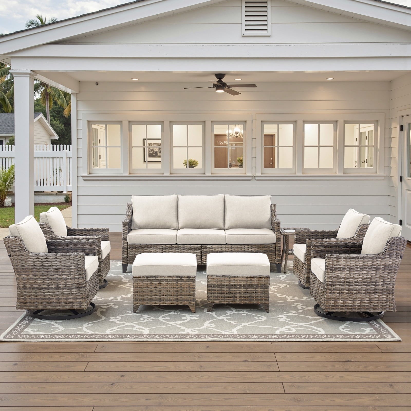 Patio Furniture Sets with Swivel Chairs,All-Weather Outdoor Patio Conversation Sets with High Back Outdoor Swivel Rocker Chairs,Couch,Coffee Tabel and Ottomans for Porch Deck Backyard