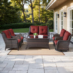 Bellefurn Outdoor Patio Furniture Sets with Swivel Rocker Chairs,3-Seat Sofa and Ottoman High-Back Rattan Patio Conversation Sets for Porch Deck Backyard Poolside