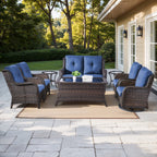 Bellefurn Outdoor Patio Furniture Sets with Swivel Rocker Chairs,3-Seat Sofa and Ottoman High-Back Rattan Patio Conversation Sets for Porch Deck Backyard Poolside
