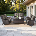 Bellefurn Outdoor Patio Furniture Sets with Swivel Rocker Chairs,3-Seat Sofa and Ottoman High-Back Rattan Patio Conversation Sets for Porch Deck Backyard Poolside