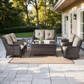 Bellefurn Outdoor Patio Furniture Sets with Swivel Rocker Chairs,3-Seat Sofa and Ottoman High-Back Rattan Patio Conversation Sets for Porch Deck Backyard Poolside