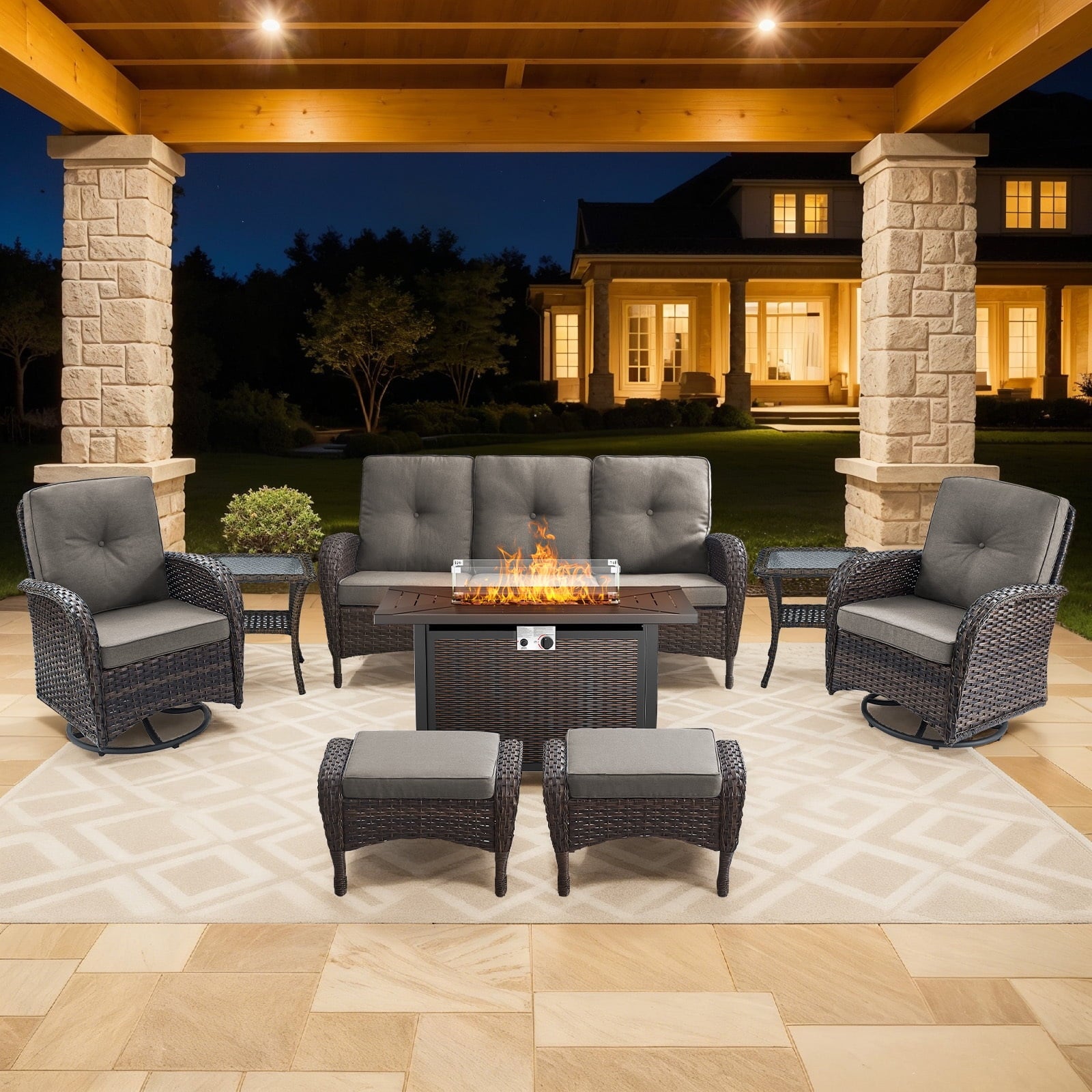 Bellefurn 5 Pieces Outdoor Patio Furniture Sets with Swivel Rocker Cha