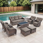 Luxury 6 Piece Outdoor Patio Wicker Furniture Sets with Swivel Rocker Patio Chairs,Sofa and Ottomans,High Back Outdoor Conversation Set for Porch Balcony Deck