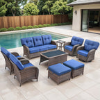 Luxury 6 Piece Outdoor Patio Wicker Furniture Sets with Swivel Rocker Patio Chairs,Sofa and Ottomans,High Back Outdoor Conversation Set for Porch Balcony Deck