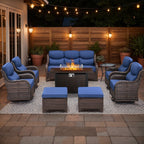 Bellefurn Luxury 6 Pieces Outdoor Patio Furniture Set with Swivel Rocker Chairs 6-inch Extra Thick Cushions,Sofa Coffee Table,Wicker Conversation Sets for Porch Deck Backyard Poolside