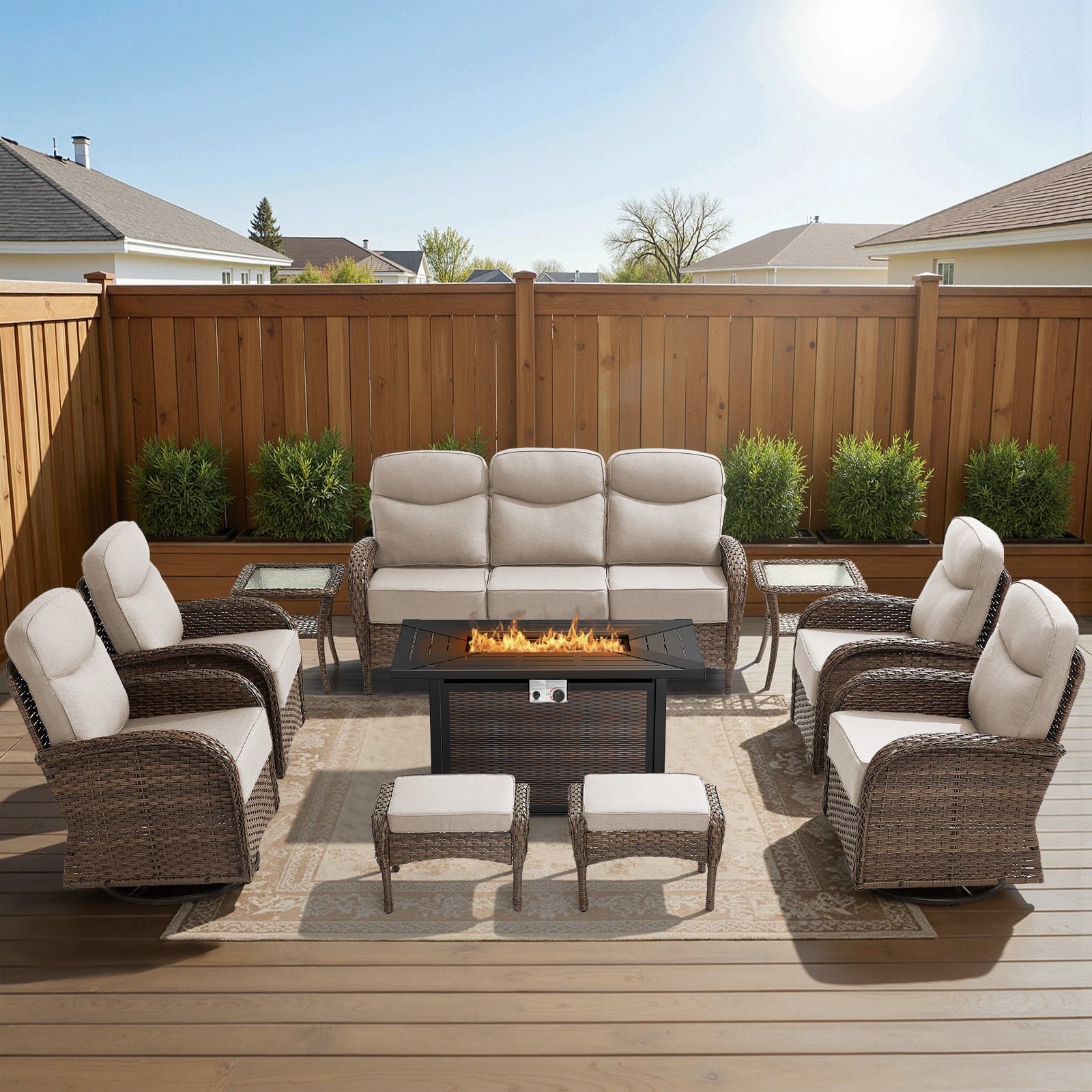 Bellefurn Luxury Patio Furniture Sets with 6-Inch Thick Cushions,High Back Wicker Swivel Rocker Patio Chairs,Outdoor Couch and Ottomans,All-Weather Conversation Set for Porch Deck Yard Pool