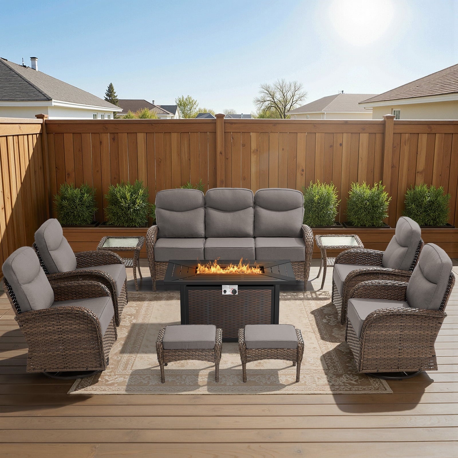 Bellefurn Luxury Patio Furniture Sets with 6-Inch Thick Cushions,High Back Wicker Swivel Rocker Patio Chairs,Outdoor Couch and Ottomans,All-Weather Conversation Set for Porch Deck Yard Pool
