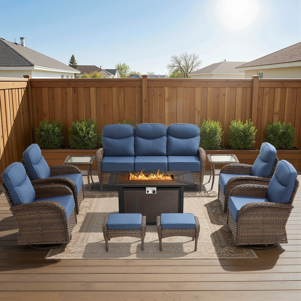 Bellefurn Luxury Patio Furniture Sets with 6-Inch Thick Cushions,High Back Wicker Swivel Rocker Patio Chairs,Outdoor Couch and Ottomans,All-Weather Conversation Set for Porch Deck Yard Pool