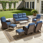 Bellefurn Luxury Patio Furniture Sets with 6-Inch Thick Cushions,High Back Wicker Swivel Rocker Patio Chairs,Outdoor Couch and Ottomans,All-Weather Conversation Set for Porch Deck Yard Pool