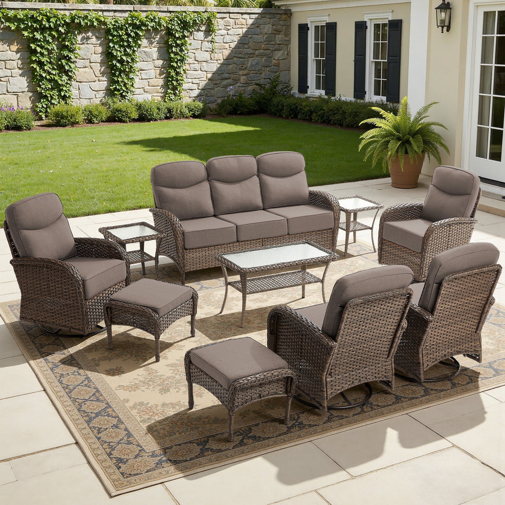 Bellefurn Luxury Patio Furniture Sets with 6-Inch Thick Cushions,High Back Wicker Swivel Rocker Patio Chairs,Outdoor Couch and Ottomans,All-Weather Conversation Set for Porch Deck Yard Pool