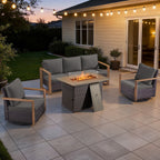 Bellefurn Luxury Patio Furniture Sets with 41” Propane Fire Pit Table,Rattan Outdoor Deep Seating Conversation Set with Swivel Glider Patio Chair,Rattan Sofa&Ottomans for Porch Backyard