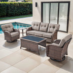 Luxury 6 Piece Outdoor Patio Wicker Furniture Sets with Swivel Rocker Patio Chairs,Sofa and Ottomans,High Back Outdoor Conversation Set for Porch Balcony Deck