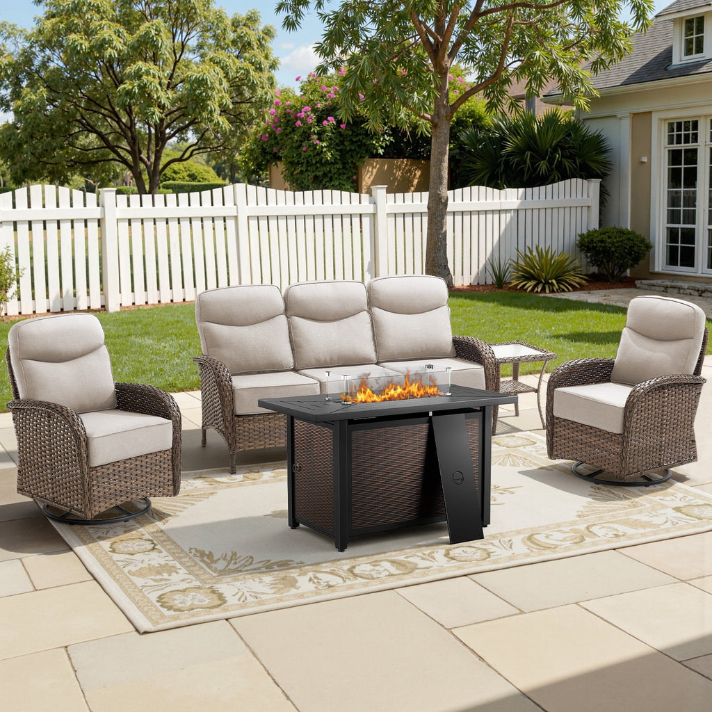 Bellefurn Luxury Patio Furniture Sets with 6-Inch Thick Cushions,High Back Wicker Swivel Rocker Patio Chairs,Outdoor Couch and Ottomans,All-Weather Conversation Set for Porch Deck Yard Pool