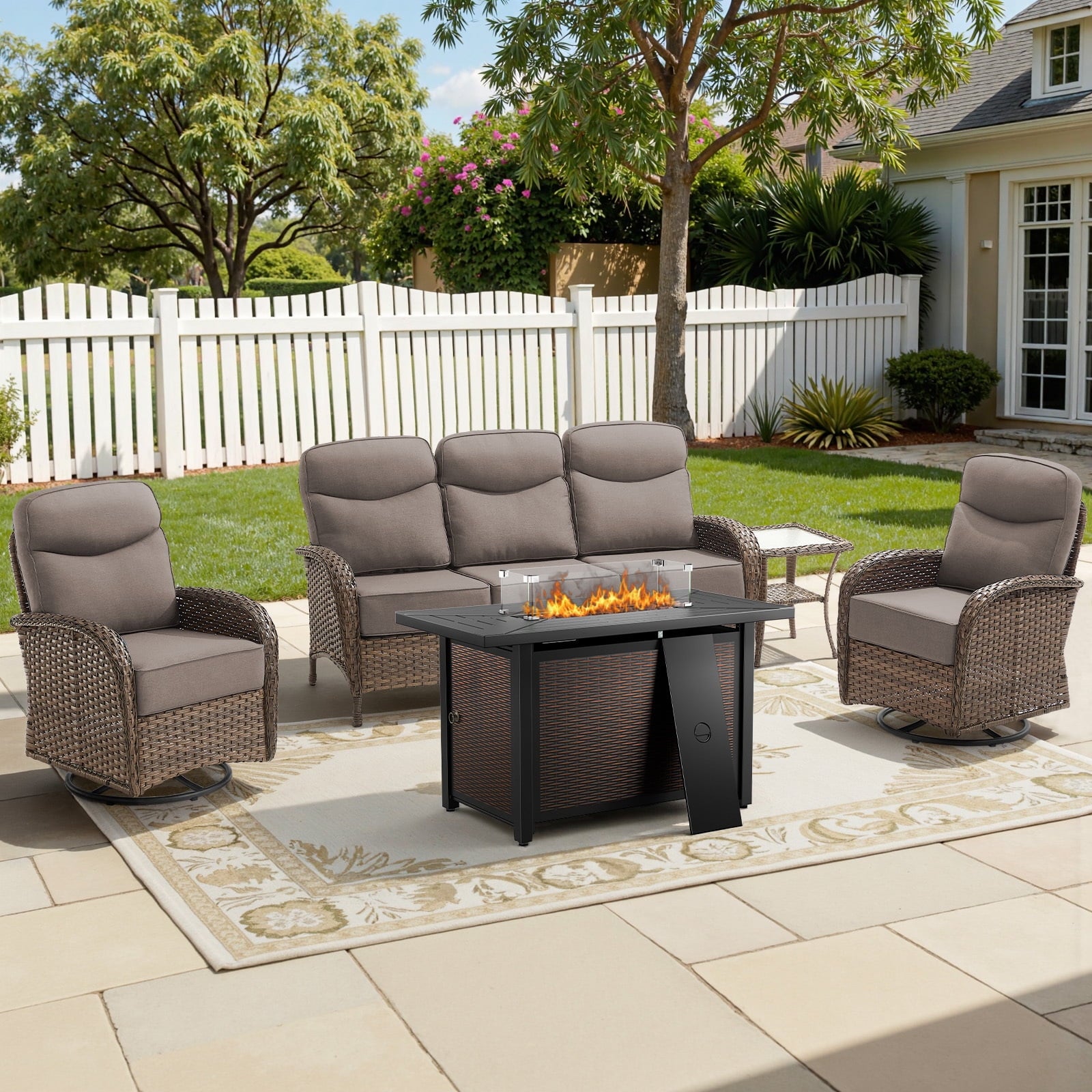 Bellefurn Luxury Patio Furniture Sets with 6-Inch Thick Cushions,High Back Wicker Swivel Rocker Patio Chairs,Outdoor Couch and Ottomans,All-Weather Conversation Set for Porch Deck Yard Pool