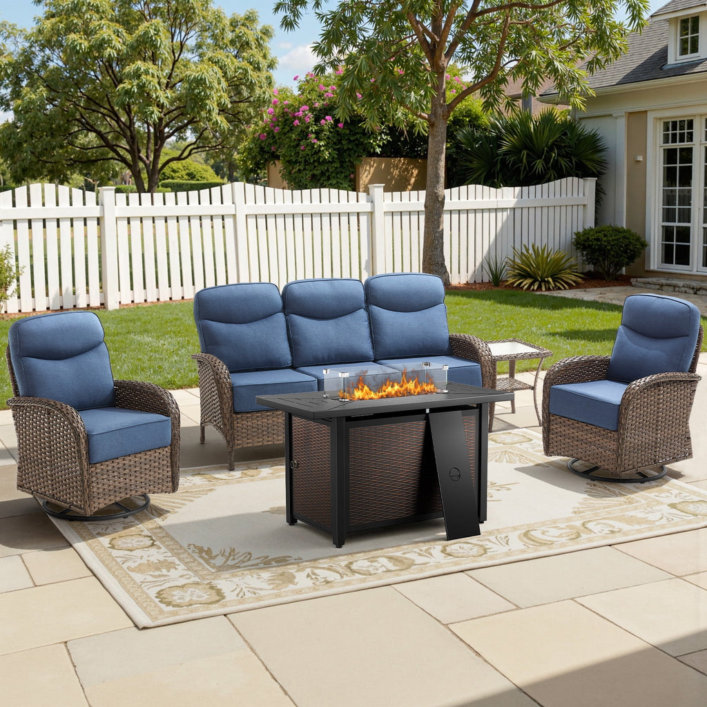 Bellefurn Luxury Patio Furniture Sets with 6-Inch Thick Cushions,High Back Wicker Swivel Rocker Patio Chairs,Outdoor Couch and Ottomans,All-Weather Conversation Set for Porch Deck Yard Pool