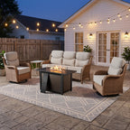 Bellefurn Luxury 6 Pieces Outdoor Patio Furniture Set with Swivel Rocker Chairs 6-inch Extra Thick Cushions,Sofa Coffee Table,Wicker Conversation Sets for Porch Deck Backyard Poolside