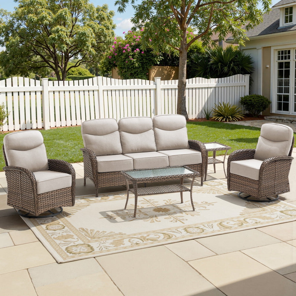 Bellefurn Luxury Patio Furniture Sets with 6-Inch Thick Cushions,High Back Wicker Swivel Rocker Patio Chairs,Outdoor Couch and Ottomans,All-Weather Conversation Set for Porch Deck Yard Pool