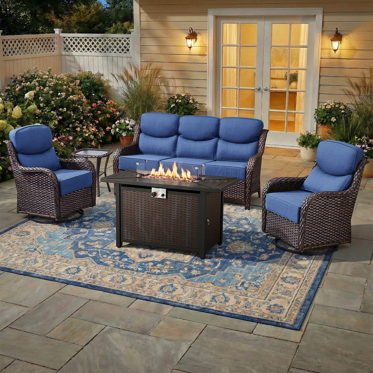 Bellefurn Luxury 6 Pieces Outdoor Patio Furniture Set with Swivel Rocker Chairs 6-inch Extra Thick Cushions,Sofa Coffee Table,Wicker Conversation Sets for Porch Deck Backyard Poolside