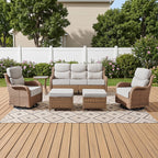 Bellefurn Luxury 6 Pieces Outdoor Patio Furniture Set with Swivel Rocker Chairs 6-inch Extra Thick Cushions,Sofa Coffee Table,Wicker Conversation Sets for Porch Deck Backyard Poolside