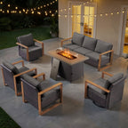 Bellefurn Luxury Patio Furniture Sets with 41” Propane Fire Pit Table,Rattan Outdoor Deep Seating Conversation Set with Swivel Glider Patio Chair,Rattan Sofa&Ottomans for Porch Backyard