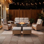Bellefurn Luxury 6 Pieces Outdoor Patio Furniture Set with Swivel Rocker Chairs 6-inch Extra Thick Cushions,Sofa Coffee Table,Wicker Conversation Sets for Porch Deck Backyard Poolside