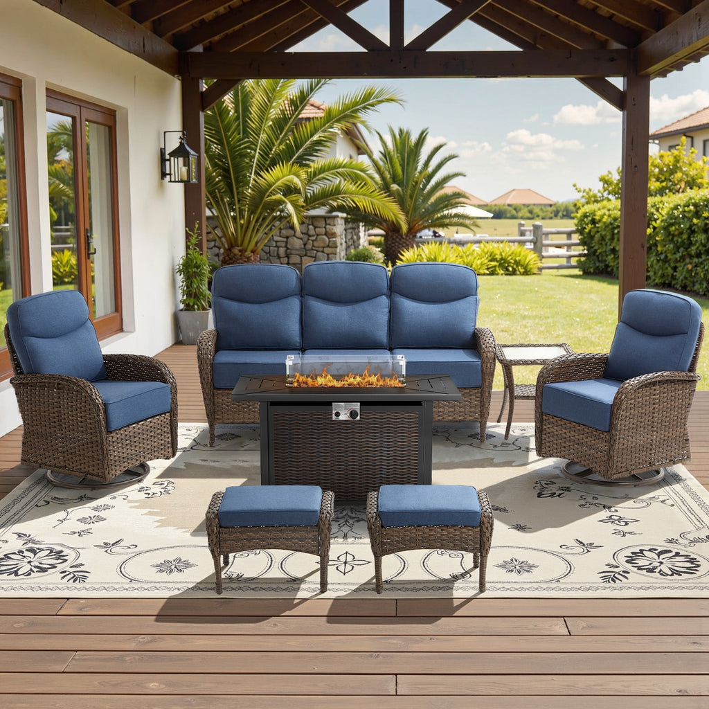 Bellefurn Luxury Patio Furniture Sets with 6-Inch Thick Cushions,High Back Wicker Swivel Rocker Patio Chairs,Outdoor Couch and Ottomans,All-Weather Conversation Set for Porch Deck Yard Pool
