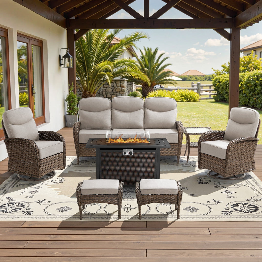 Bellefurn Luxury Patio Furniture Sets with 6-Inch Thick Cushions,High Back Wicker Swivel Rocker Patio Chairs,Outdoor Couch and Ottomans,All-Weather Conversation Set for Porch Deck Yard Pool