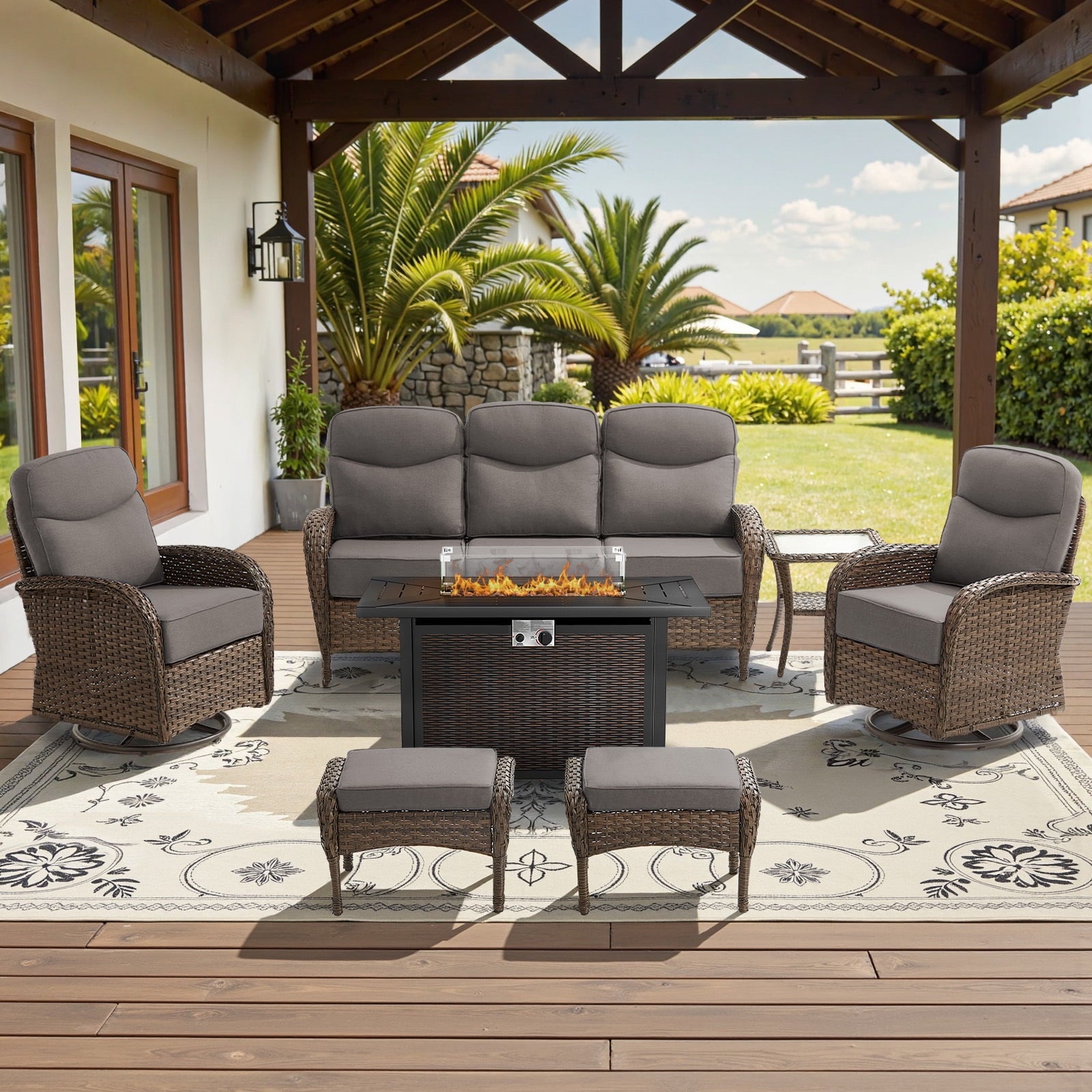 Bellefurn Luxury Patio Furniture Sets with 6-Inch Thick Cushions,High Back Wicker Swivel Rocker Patio Chairs,Outdoor Couch and Ottomans,All-Weather Conversation Set for Porch Deck Yard Pool