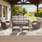 Bellefurn Luxury Patio Furniture Sets with 6-Inch Thick Cushions,High Back Wicker Swivel Rocker Patio Chairs,Outdoor Couch and Ottomans,All-Weather Conversation Set for Porch Deck Yard Pool