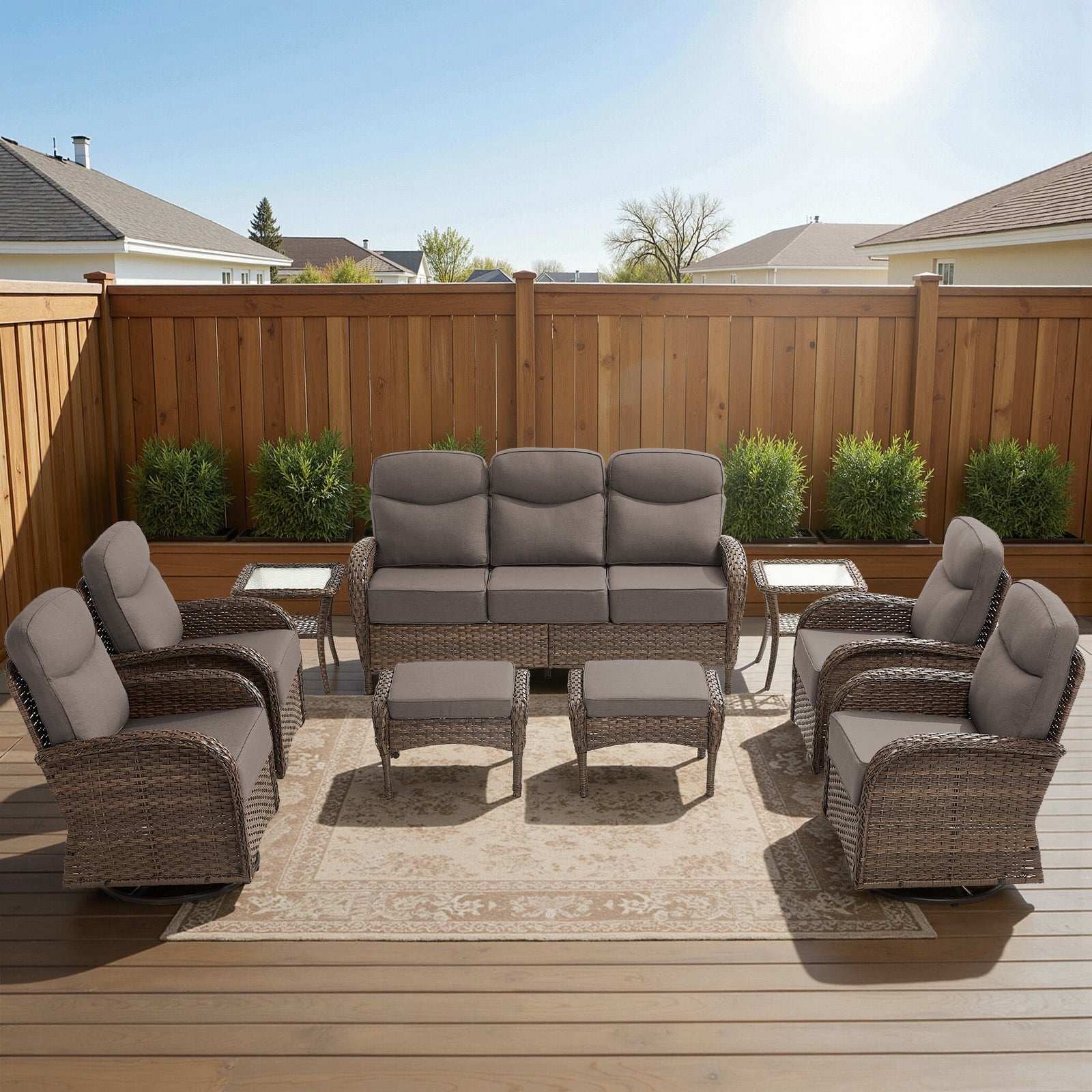 Bellefurn Luxury Patio Furniture Sets with 6-Inch Thick Cushions,High Back Wicker Swivel Rocker Patio Chairs,Outdoor Couch and Ottomans,All-Weather Conversation Set for Porch Deck Yard Pool