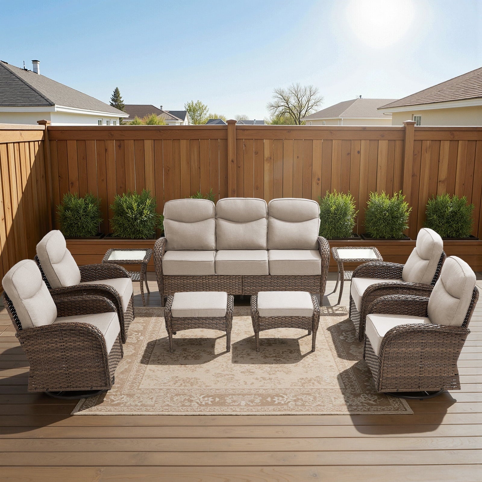 Bellefurn Luxury Patio Furniture Sets with 6-Inch Thick Cushions,High Back Wicker Swivel Rocker Patio Chairs,Outdoor Couch and Ottomans,All-Weather Conversation Set for Porch Deck Yard Pool