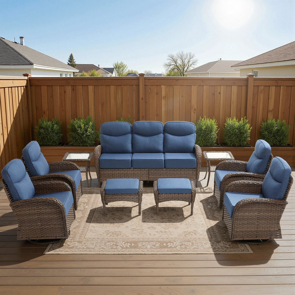 Bellefurn Luxury Patio Furniture Sets with 6-Inch Thick Cushions,High Back Wicker Swivel Rocker Patio Chairs,Outdoor Couch and Ottomans,All-Weather Conversation Set for Porch Deck Yard Pool