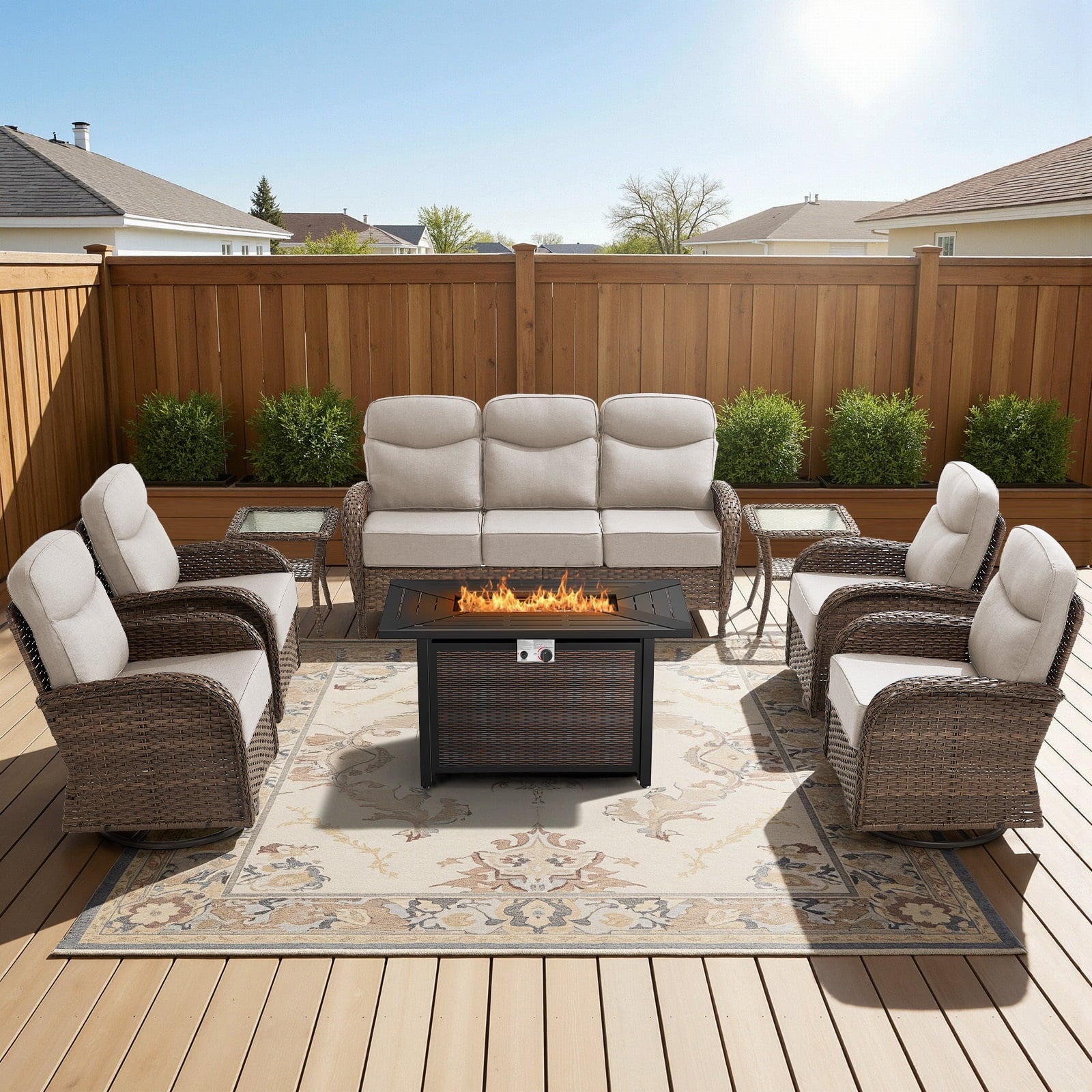 Bellefurn Luxury Patio Furniture Sets with 6-Inch Thick Cushions,High Back Wicker Swivel Rocker Patio Chairs,Outdoor Couch and Ottomans,All-Weather Conversation Set for Porch Deck Yard Pool