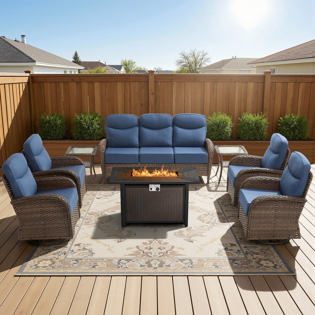 Bellefurn Luxury Patio Furniture Sets with 6-Inch Thick Cushions,High Back Wicker Swivel Rocker Patio Chairs,Outdoor Couch and Ottomans,All-Weather Conversation Set for Porch Deck Yard Pool