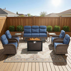 Bellefurn Luxury Patio Furniture Sets with 6-Inch Thick Cushions,High Back Wicker Swivel Rocker Patio Chairs,Outdoor Couch and Ottomans,All-Weather Conversation Set for Porch Deck Yard Pool