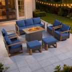 Bellefurn Luxury Patio Furniture Sets with 41” Propane Fire Pit Table,Rattan Outdoor Deep Seating Conversation Set with Swivel Glider Patio Chair,Rattan Sofa&Ottomans for Porch Backyard