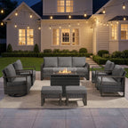 Bellefurn 6 Pieces Patio Furniture Sets with 41” Propane Fire Pit Table,Rattan Outdoor Conversation Sets with Swivel Glider Chairs Sofa and Ottomans for Porch Backyard Balcony