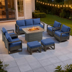 Bellefurn Luxury Patio Furniture Sets with 41” Propane Fire Pit Table,Rattan Outdoor Deep Seating Conversation Set with Swivel Glider Patio Chair,Rattan Sofa&Ottomans for Porch Backyard