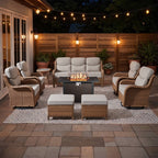 Bellefurn Luxury 6 Pieces Outdoor Patio Furniture Set with Swivel Rocker Chairs 6-inch Extra Thick Cushions,Sofa Coffee Table,Wicker Conversation Sets for Porch Deck Backyard Poolside