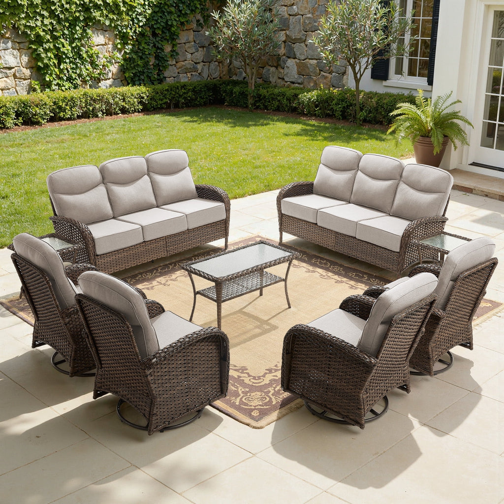 Bellefurn Luxury Patio Furniture Sets with 6-Inch Thick Cushions,High Back Wicker Swivel Rocker Patio Chairs,Outdoor Couch and Ottomans,All-Weather Conversation Set for Porch Deck Yard Pool